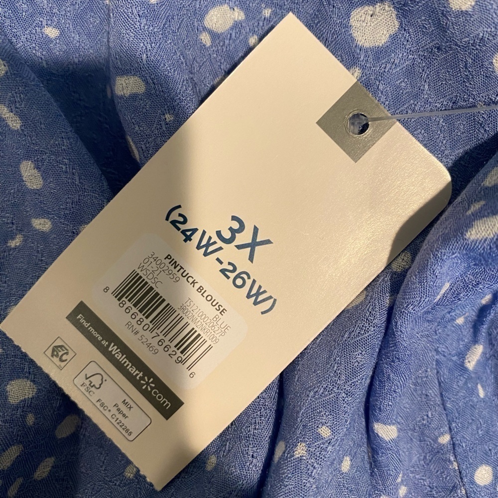 Terra & Sky Plus Size Pintuck Woven Printed 3/4 Sleeve V-Neck Blouse Top NWT 3X - Picture 5 of 6